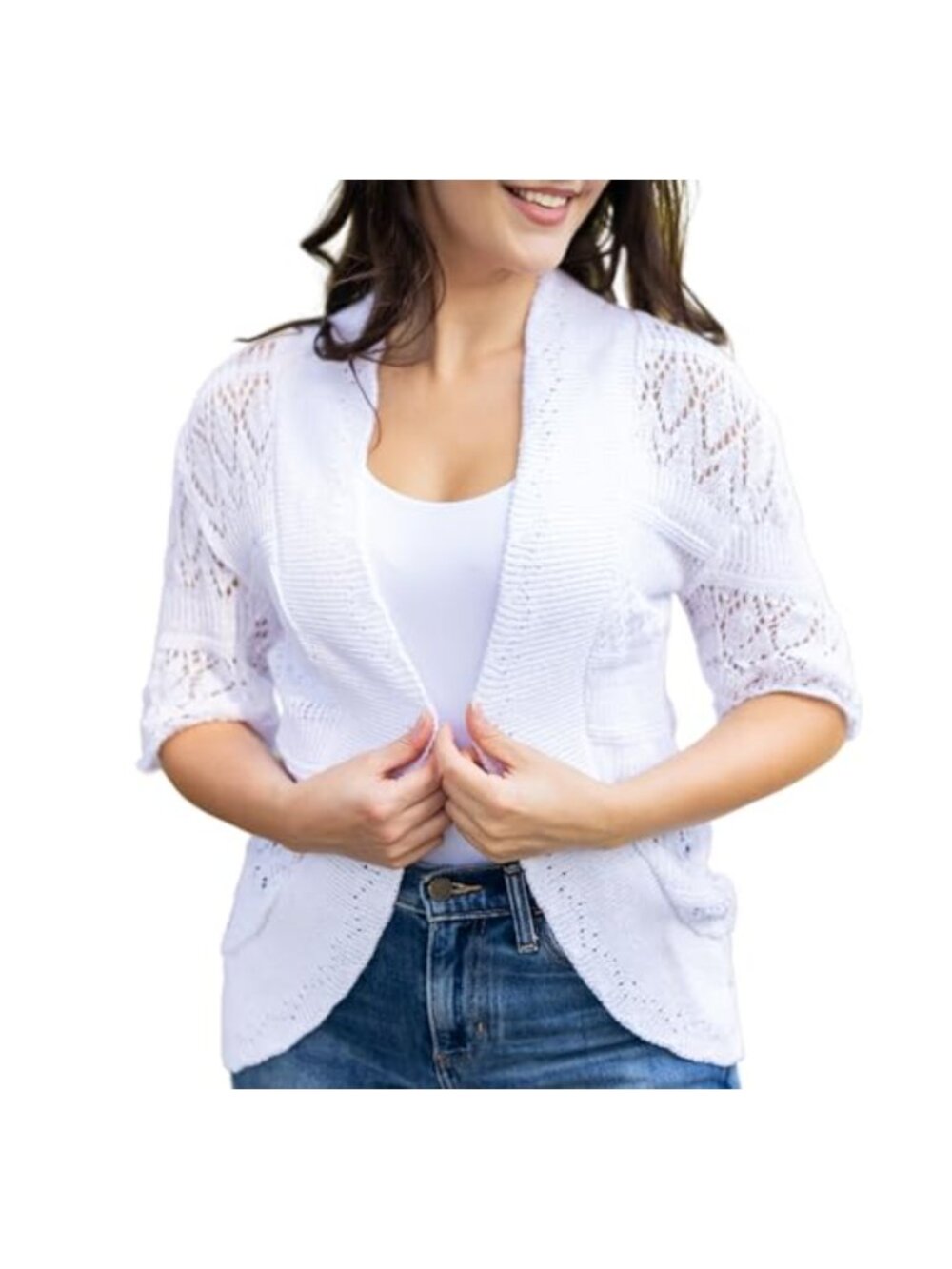 Women's Crochet Knit Bolero Shrug Cardigan Short Sleeve Lightweight